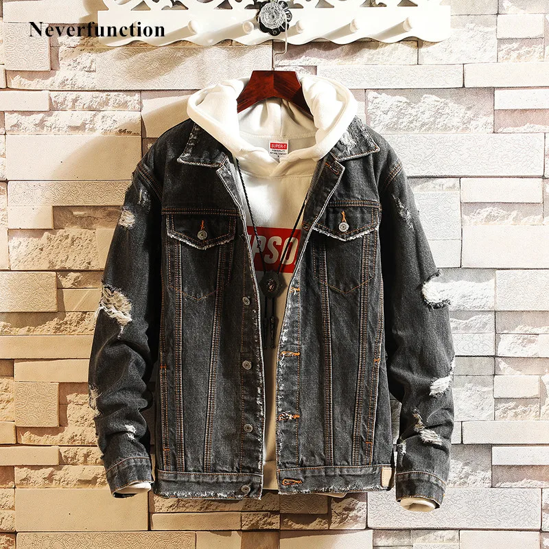 

2019 autumn New Men Fashion vintage Ripped Jeans Jacket Streetwear Hip Hop Slim Casual motorcycle Denim Jackets Coat Outerwear