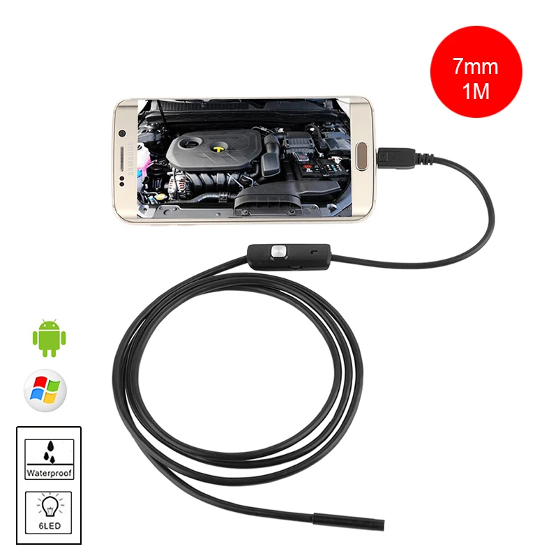 Wistino 7 мм 2 м эндоскопа камерофон IP67 android usb эндоскопии Водонепроницаемый cabletube