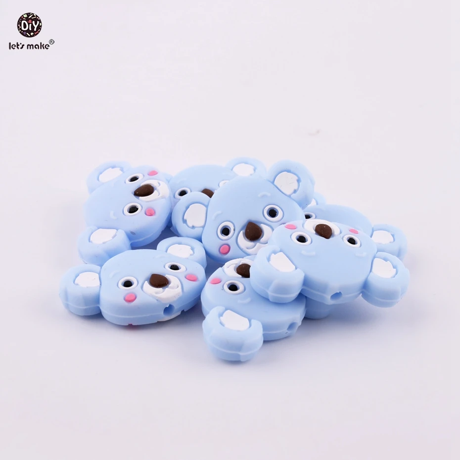 Let's Make-mordedor de silicona de grado alimenticio, Mini Koala marr&oacute;n, 5 piezas, animales de silicona de dibujos animados, collar hecho a mano sin BPA, mordedor para beb&eacute;-2