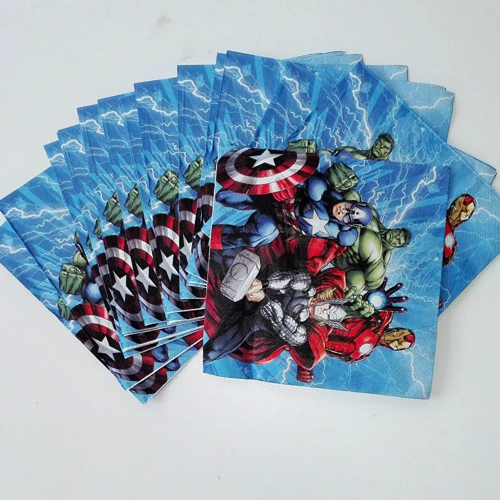 20 шт. вечерние бумажные салфетки с милым рисунком Мстителей украшение на день