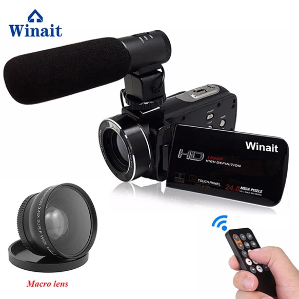 add microphone lens Цифровая видеокамера full hd 1080P HDV-Z20 wifi профессиональная видеокамера с 3," сенсорным экраном 16x цифровым зумом - Цвет: add microphone lens