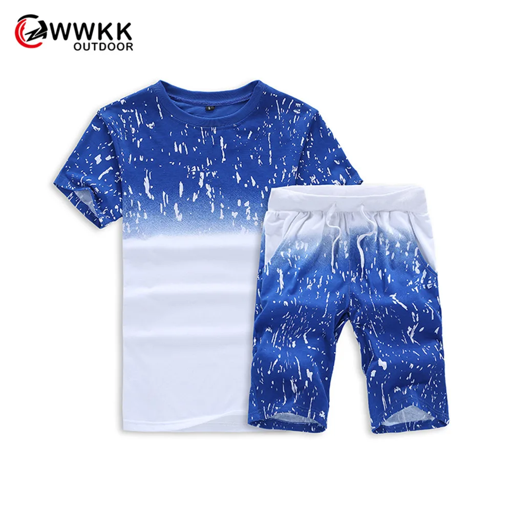 WWKK Новая мужская одежда для бега с коротким рукавом + шорты тренировок