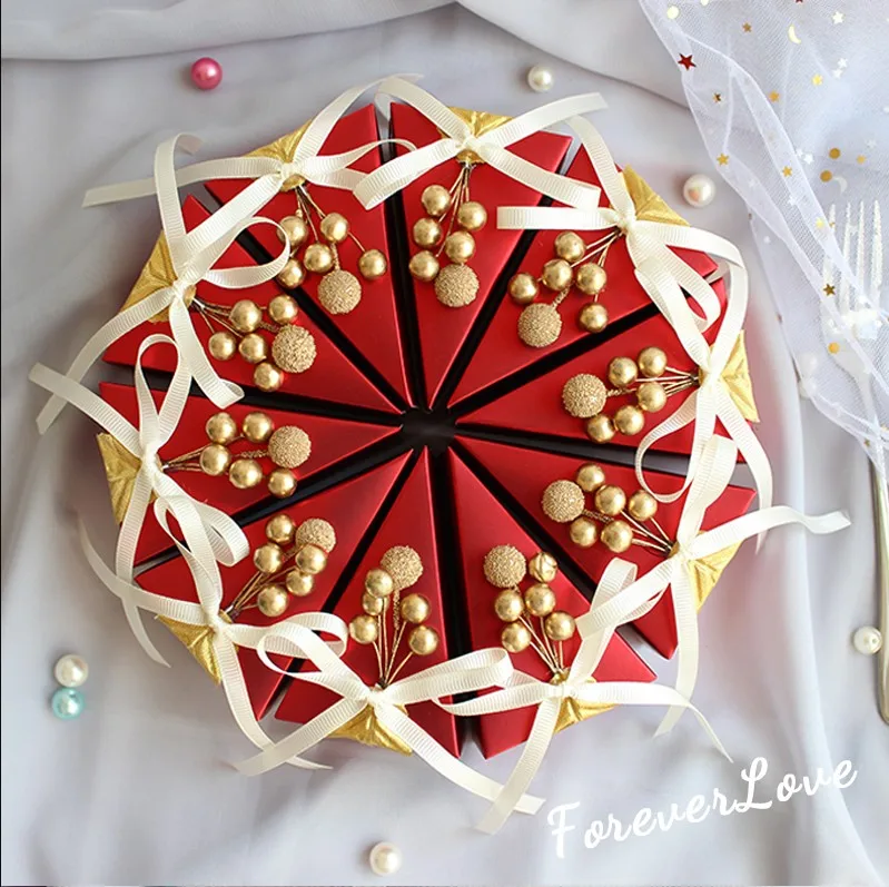

Free Shipping 50pcs Wedding favor and gifts gold bead flower cute creative cake pink candy box festival a gift boxes for guest