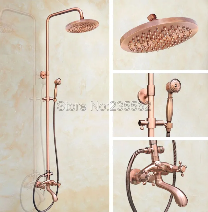 Wall Mounted Antique Red Copper 8 inch Shower Heads Rain Faucet Set W/ Dual Handle Bathtub Mixer Taps lrg503 | Обустройство дома