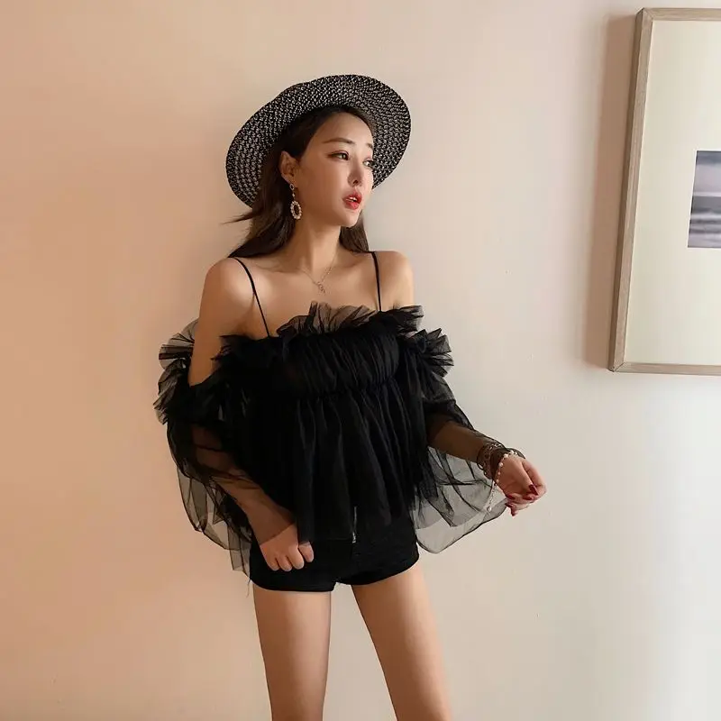 Cheerart сетчатый Cami женский короткий топ с рюшами, сексуальный топ-бюстье, летний белый/черный/фиолетовый прозрачный Топ для женщин