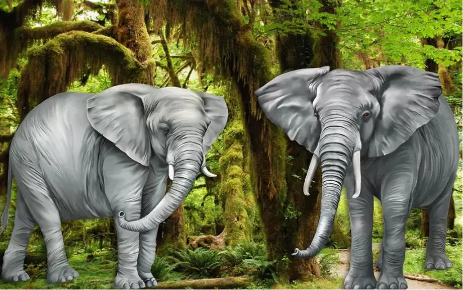 3D обои для гостиной фотообои лес слон природа деревья фон настенная живопись |