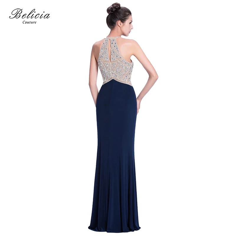 Belicia Couture Women Sleeveless Halter Long Jersey Mermaid Beading Evening Dress Elegant Formal Prom Party Dresses | Свадьбы и