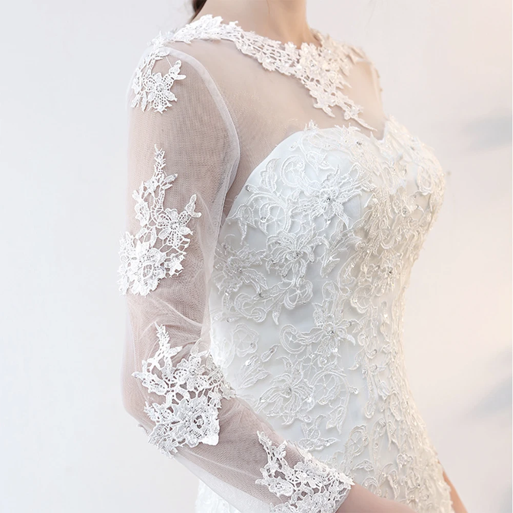 Fansmile новинка Vestido De Noiva белое кружевное с открытой спиной фасона "Русалка" свадебное платье длинный рукав свадебное платье невесты платье FSM-602M