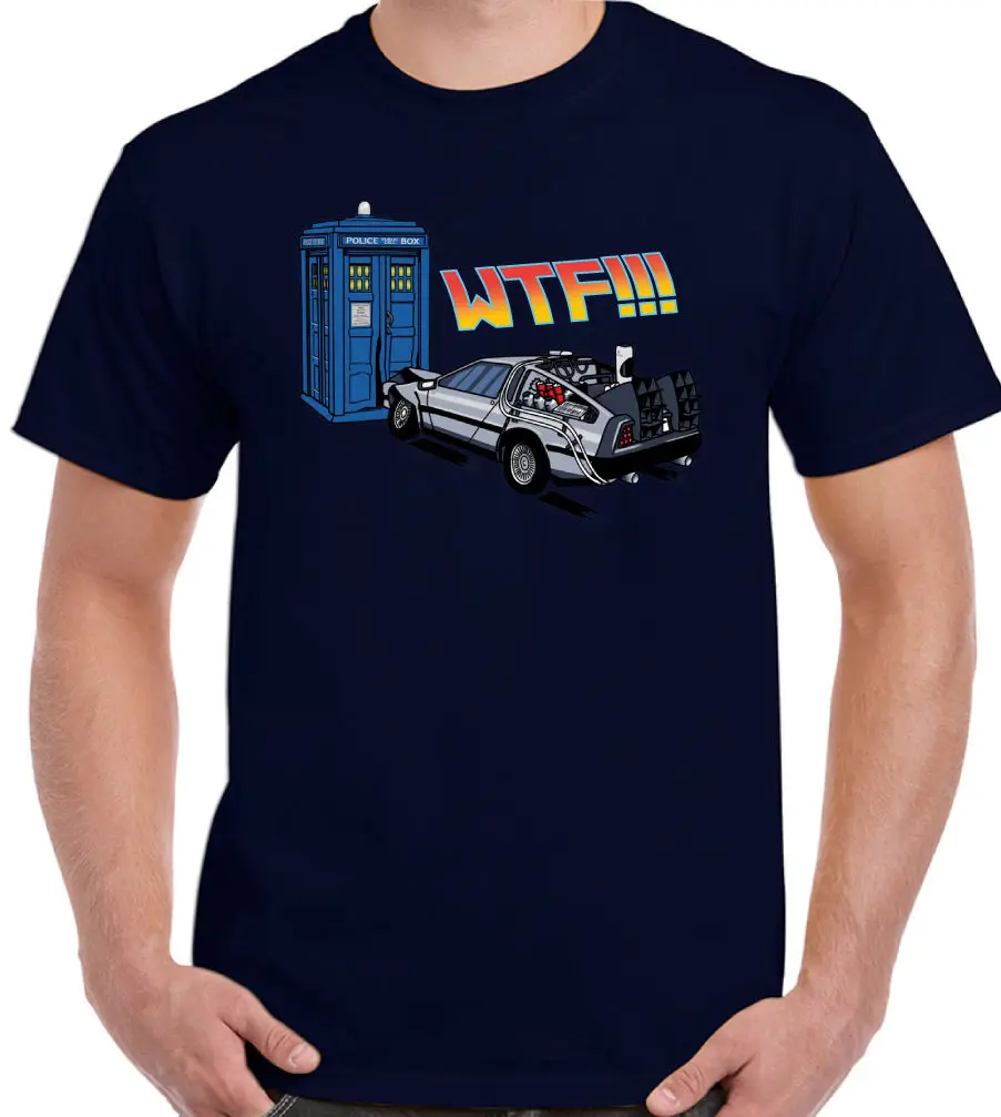 Мужская забавная футболка с надписью The Tardis v's DeLorean Доктор Кто снова в будущее