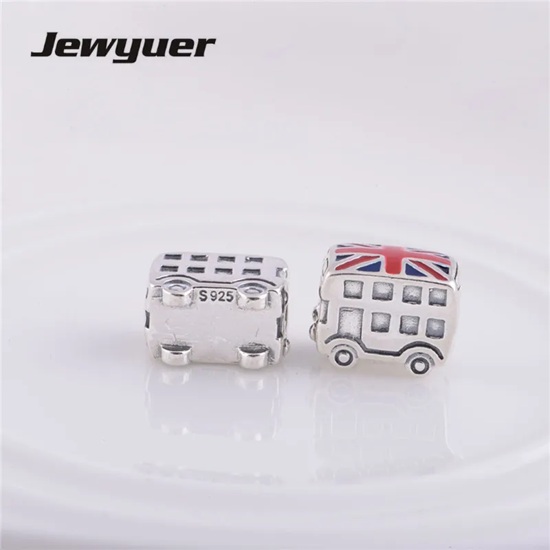 Fine jewelry Red and Blue Enamel Union Jack Bus Charms Beads fit charm Bracelet Diy 925 Sterling Silver Jewelry wholesale LW103 |