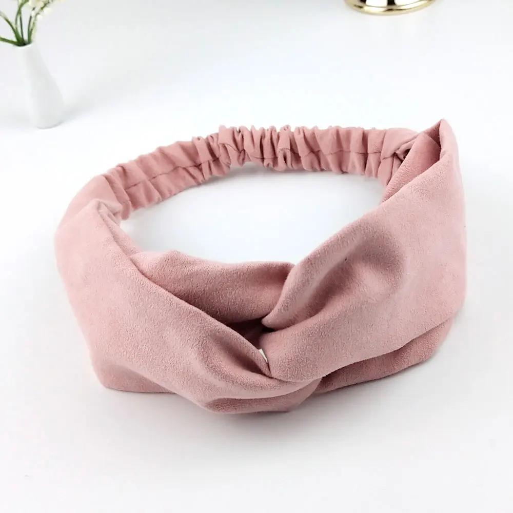 pink Женская лента для волос, одноцветная повязка на голову, эластичная чалма, повязка на голову, женские аксессуары для волос, полосатые резинки для волос C08 - Цвет: pink