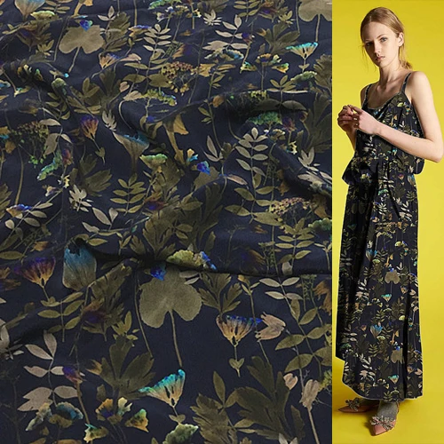 Растительный узор дизайн песок мыть шелк крепдешин листья из ткани печати