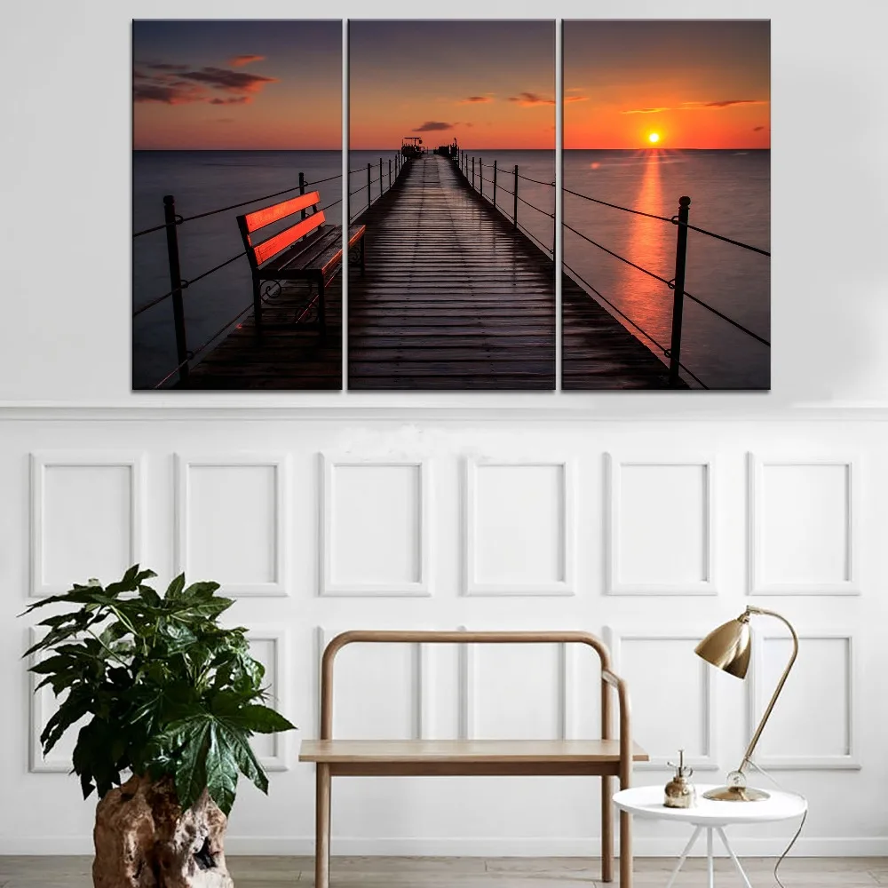 Пирс скамейка закат картина современный холст печать ТИП 5 панель модульный