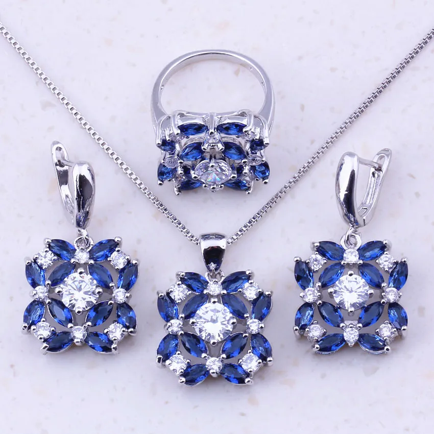 

Adorable Blue Created Crystal & Cubic Zircon 925 Sterling Silver Jewelry Sets For Women Fashion Jewelry Free Gift Box J0008