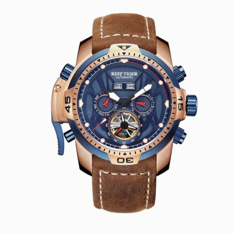 Спортивные мужские часы Reef Tiger/RT водонепроницаемые армейские механические