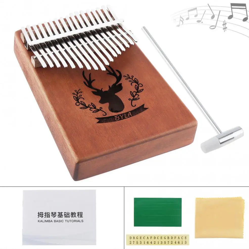 17 клавиш Kalimba лося звуковое отверстие одноплатный из красного дерева большой палец пианино Mbira мини клавиатура инструмент с полными аксессуарами
