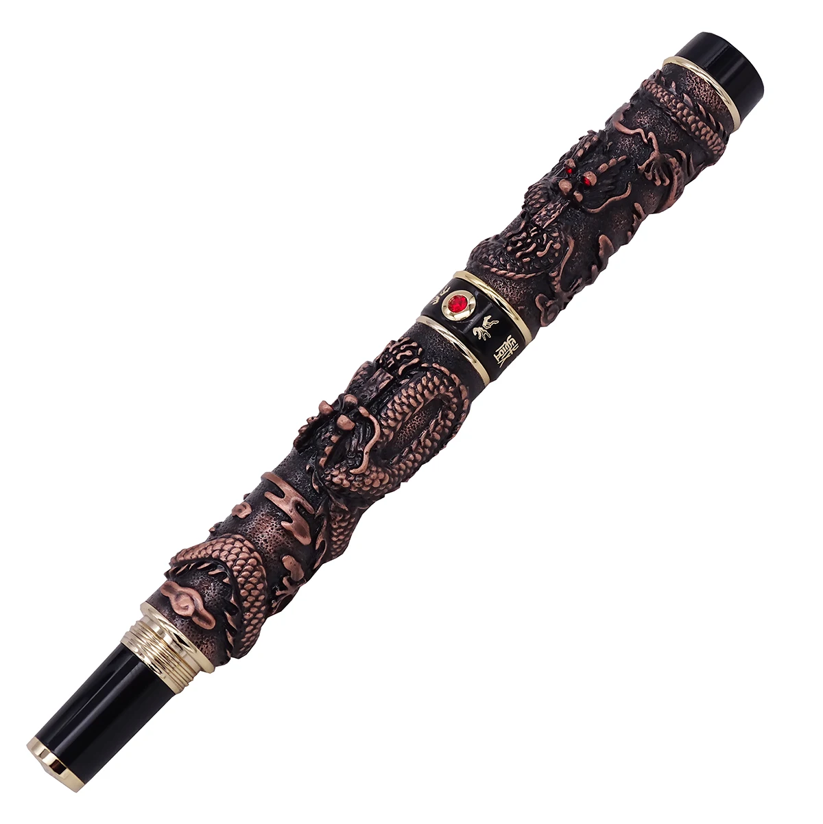 Винтажная красная медная перьевая ручка Jinhao двойной дракон каллиграфия перо Fude