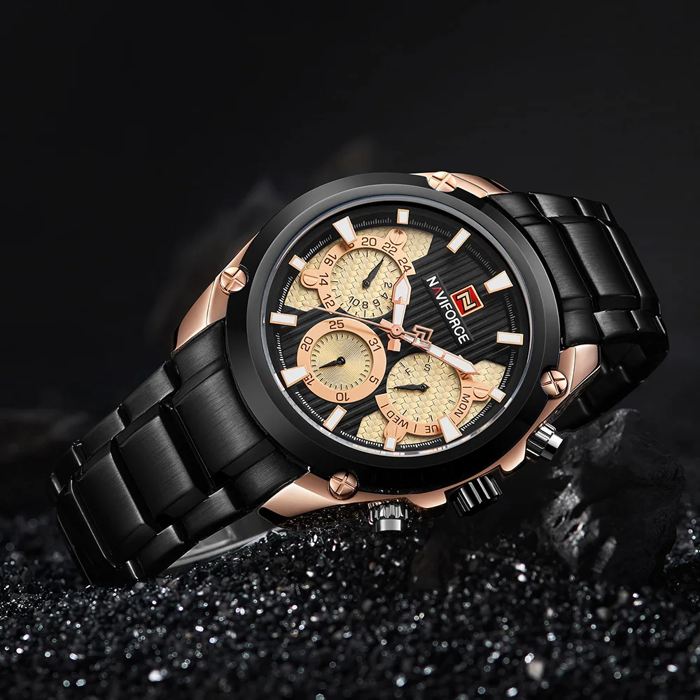 Топ люксовый бренд NAVIFORCE синие золотые часы мужские модные спортивные кварцевые мужские s часы полностью стальные водонепроницаемые часы Relogio Masculino