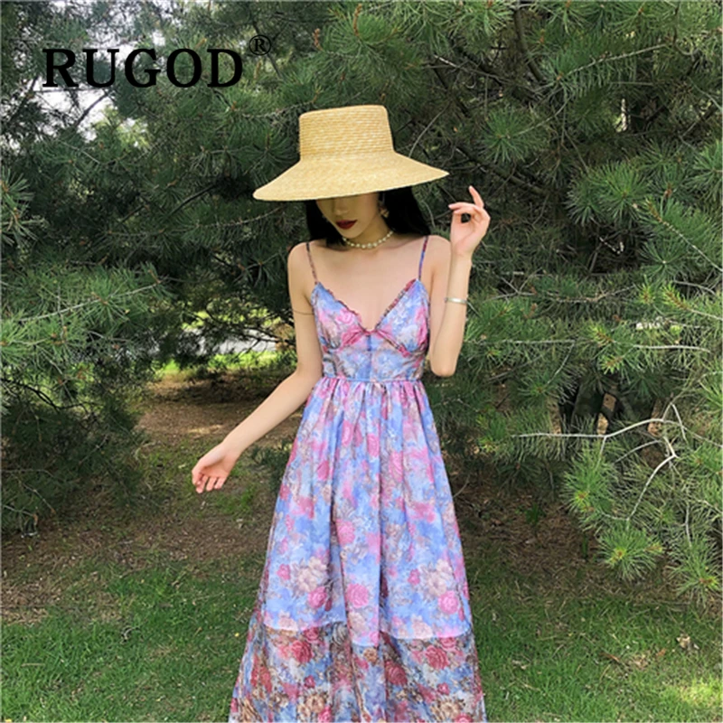 RUGOD летние пляжные Вечерние Длинное Платье женское сексуальное с v-образным