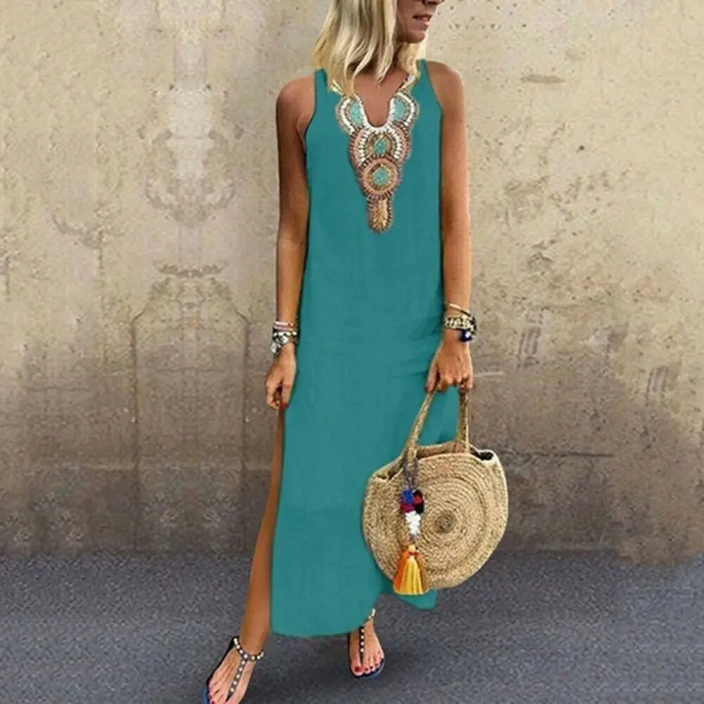 

Women Summer Boho Long Maxi Dress Evening Party Floral Print Beach Dresses Casual Vestidos Femme Sundress