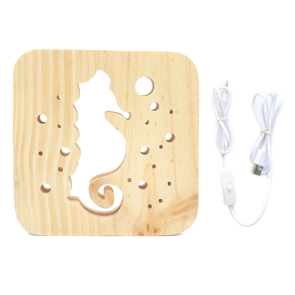Деревянный Seahorse ночник USB LED Настольная лампа декоративное освещение подарочный