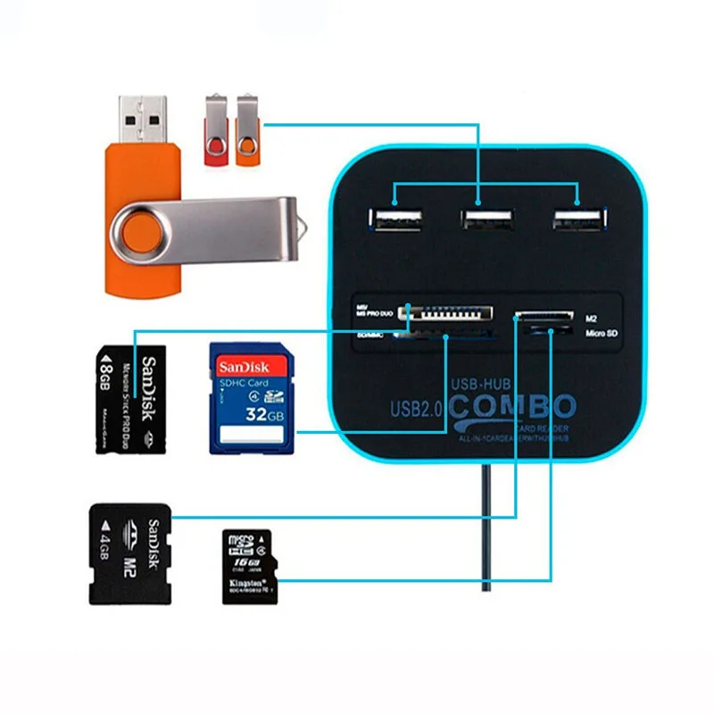 Разветвитель Micro SD TF MS M2 USB2.0 7 в 1|memory card reader|card readercard reader |