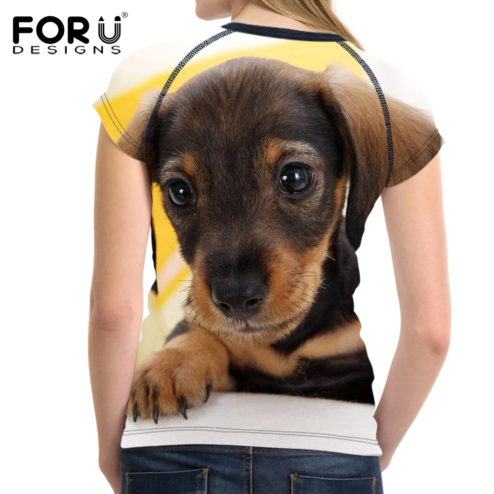 FORUDESIGNS/женская футболка с принтом таксы и собаки; Повседневная Женская Летняя короткая футболка для девочек; женские повседневные облегающие футболки