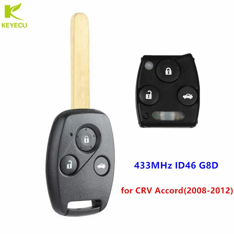 KEYECU Замена дистанционного ключа fob 3 кнопки 433 МГц ID46 чип для Honda CRV Accord 2008 2009 2010 2011