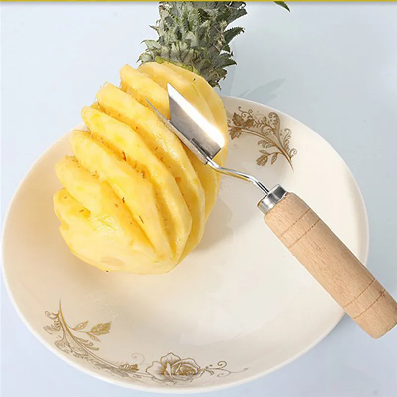 Деревянная Нескользящая ручка 2 лезвия нож для чистки ананасов фруктов