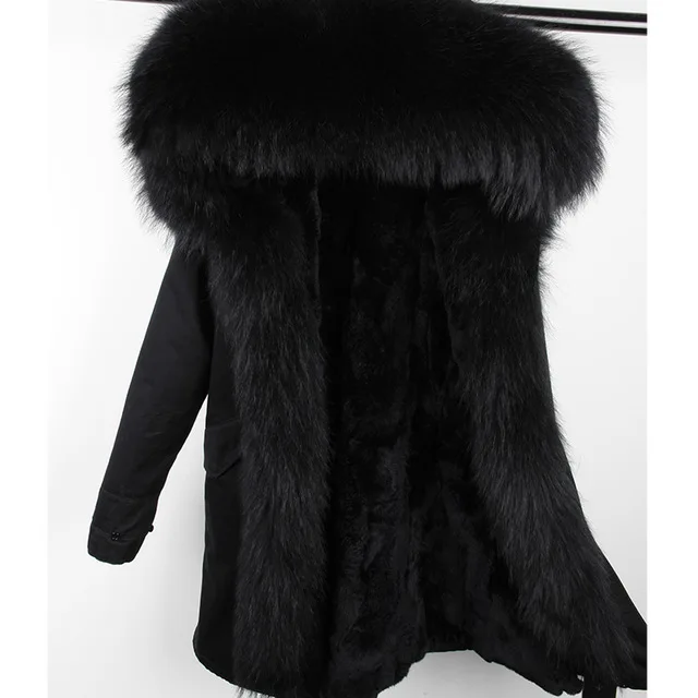 long OFTBUY, новинка, парка, натуральный мех, пальто, зимняя куртка для женщин, натуральный мех енота, воротник, теплый, толстый, мех кролика, подкладка, парки, отстегивающиеся - Цвет: long