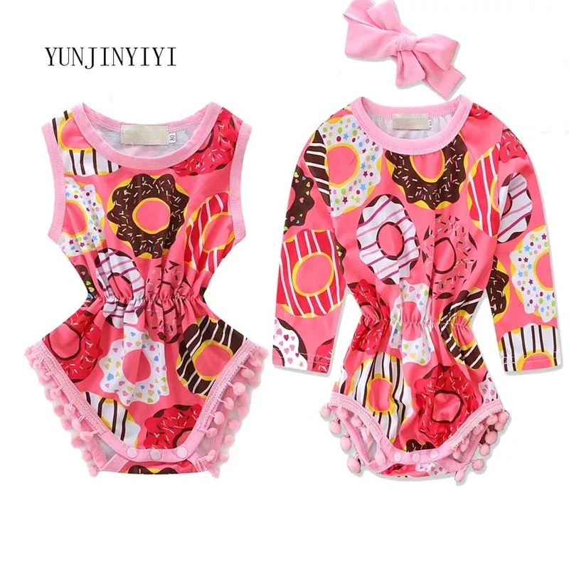 

2018 new baby robes candy print with hair ball jumpsuit plus tiara long sleeve sleeveless cotton comfortable romper