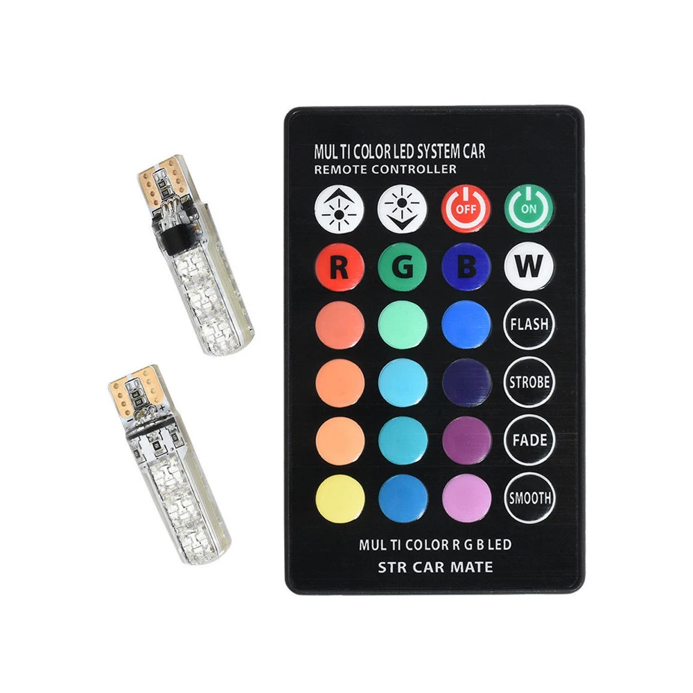 2 шт. T10 5050 автомобильный RGB светодиодный светильник W5W SMD многоцветный боковой светильник Автомобильная клиновидная лампа RGB светодиодный светильник с пультом дистанционного управления
