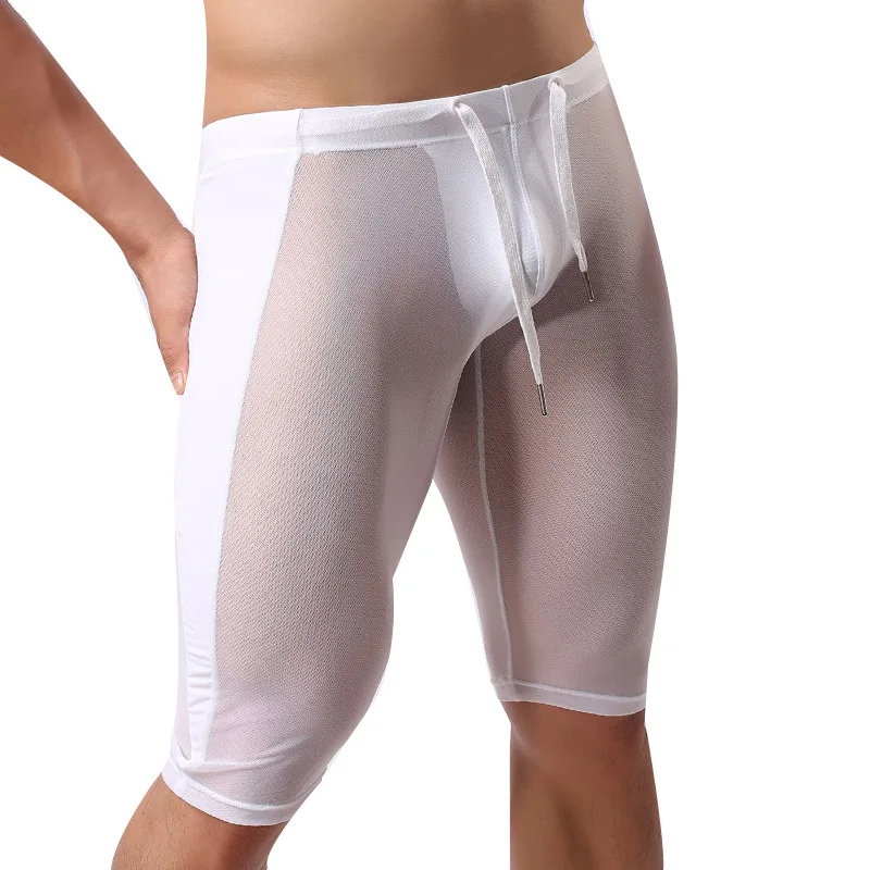 Men Swim Briefs Thin Mesh Tight Sexy Swimsuits Shorts Sweatpants Swimming Surf Board Beachshorts Gay Swimwear Low Rise Bathing