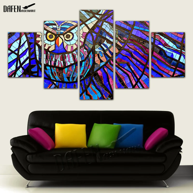 Современные печатные холсты с 5 панелями цветные фотографии совы для гостиной