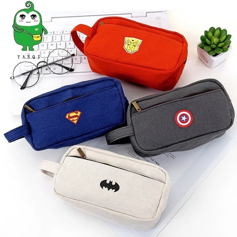 Cartoon Superhero Big Canvas Pencil Case For Boys Cute Large Pencil Box Pen Case School Supplies Stationery