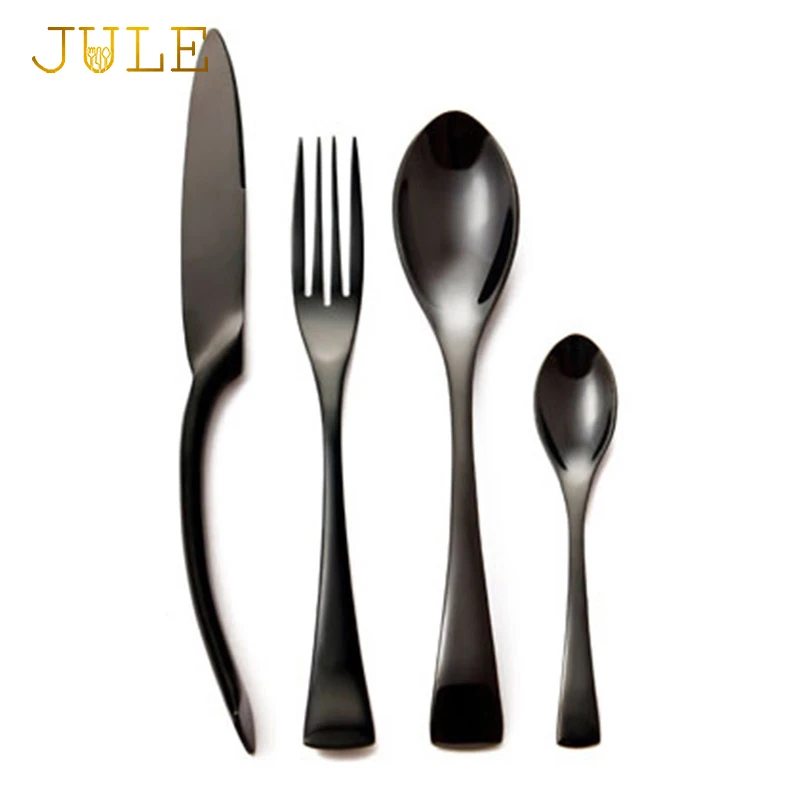 

8/16/32/48PCS Black Kaya Cutlery Set 18/8 Stainless Steel Knife Fork Teaspoon Western Silverware Food Tableware Dinnerware Sets