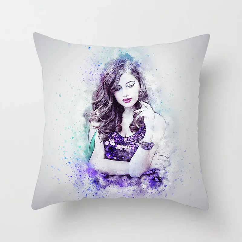 

Fuwatacchi Elegant Lady Painting Cushion Cover Girl Print Throw Pillows Case Sofa Bed Chair Home Decor Decorative Pillows Cover