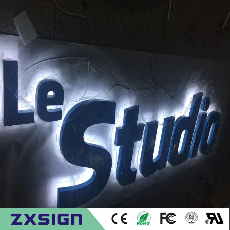 

Factory Outlet outdoor backlit metal advertising sign letters, halo lit stainless steel studio name signages