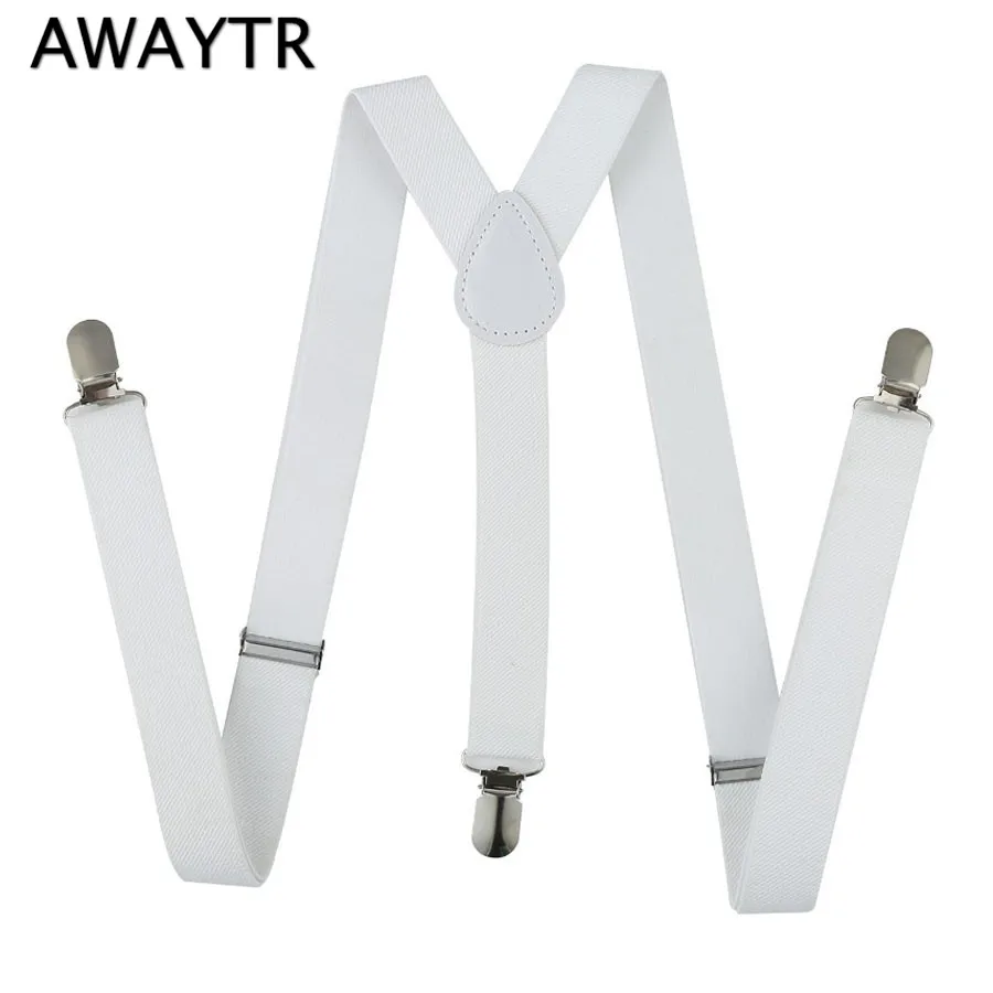 Мужские и женские подтяжки AWAYTR черные белые с 3 зажимами 2017 регулируемые для