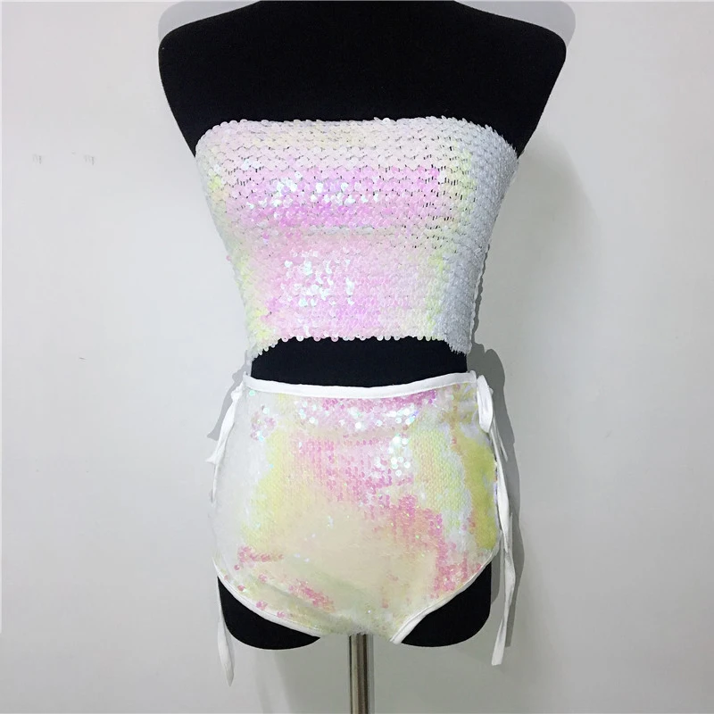 Женский комплект из 2 предметов с блестками пикантный Топ без бретелей и со