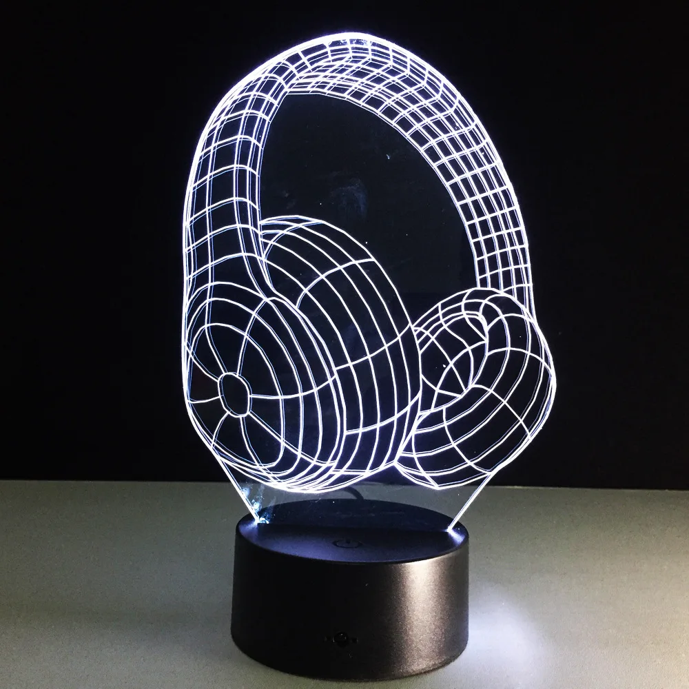 2018 New 3D Acrylic Earphone Illusion USB RGB Night Light Desk Lamp Home Decor Holiday Gift Headphone Design | Лампы и освещение