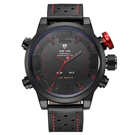 WEIDE мужские часы Люксовый бренд известный бренд спортивные часы мужские Цифровые кварцевые часы с двойным кожаным ремешком Relogio Masculino - Цвет: Красный