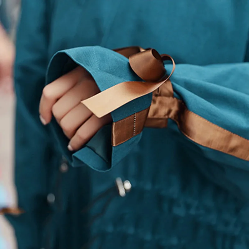 

South Korea spring new small lady windbreaker long student loose versatile tooling collar zipper women's windbreaker W144