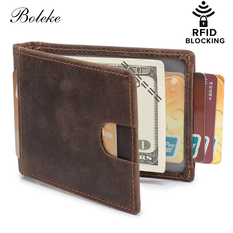 Мужской тонкий кошелек из натуральной кожи с блокировкой RFID минималистичный