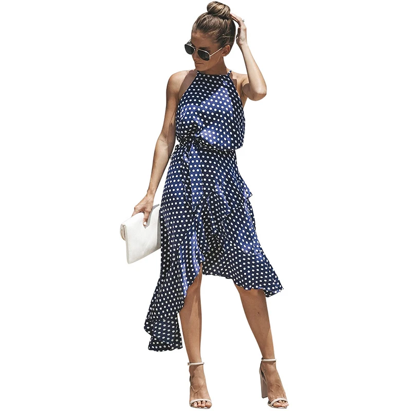 Новинка 2019 женское Новое асимметричное платье в горошек сексуальное вечернее