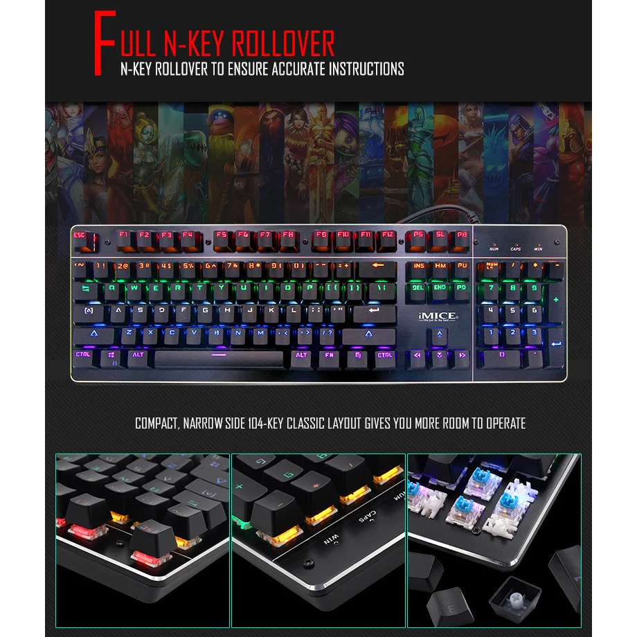 IMice игровая механическая клавиатура с подсветкой подсветка геймер RGB для