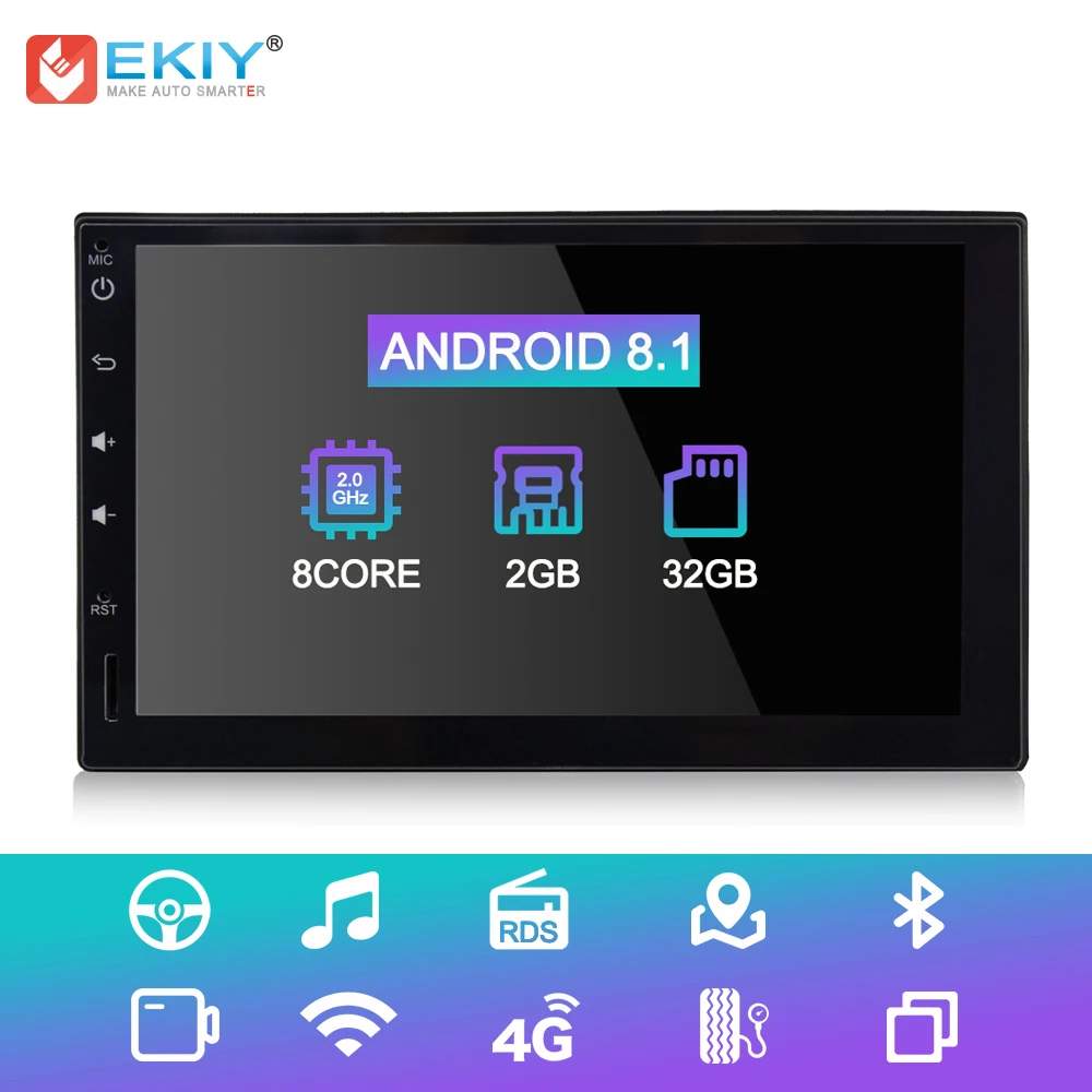EKIY 7 'ƈDin автомобильный мультимедийный плеер Android 8.1.0 2G 32G Восьмиядерный