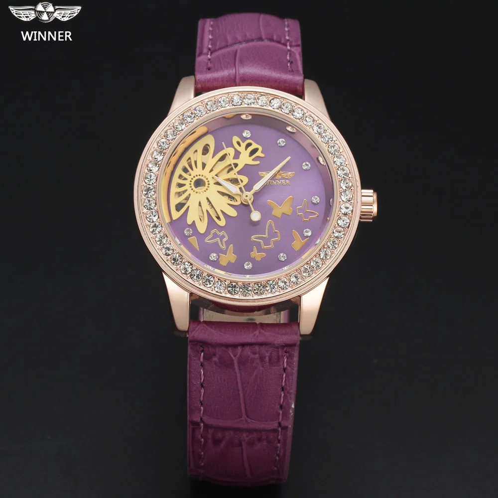 Модные брендовые часы WINNER женские механические со скелетом ремешок из