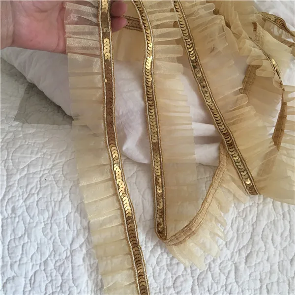 10 ярдов/партия кружевная плиссированная юбка в складку с золотыми блестками