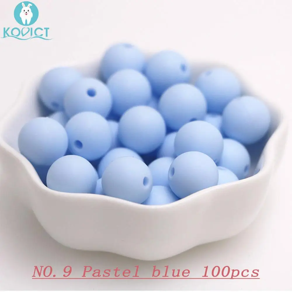 NO.9 Pastel blue Kovict 100/200/500/1000 шт. Силиконовые Круглые бусины 12 мм, Фурнитура для бижутерии, соски с цепочкой, подарок для новорожденных Круглый Силиконовый Прорезыватель для зубов из бусин для Цепочки и ожерелья - Цвет: NO.9 Pastel blue